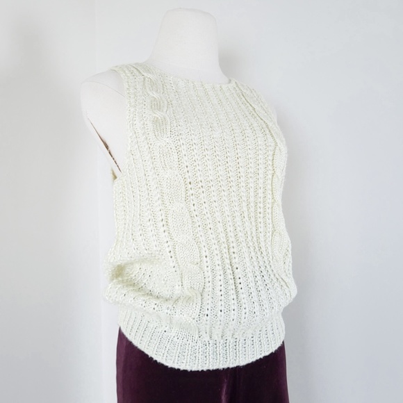 Butter Yellow Cable Knit Vest sleeveless sweater vest high neck muscle cut - Picture 8 of 12